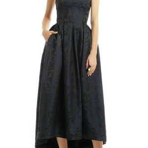 Madame Damask Dress ML Monique Lhuillier US4 Navy and Black